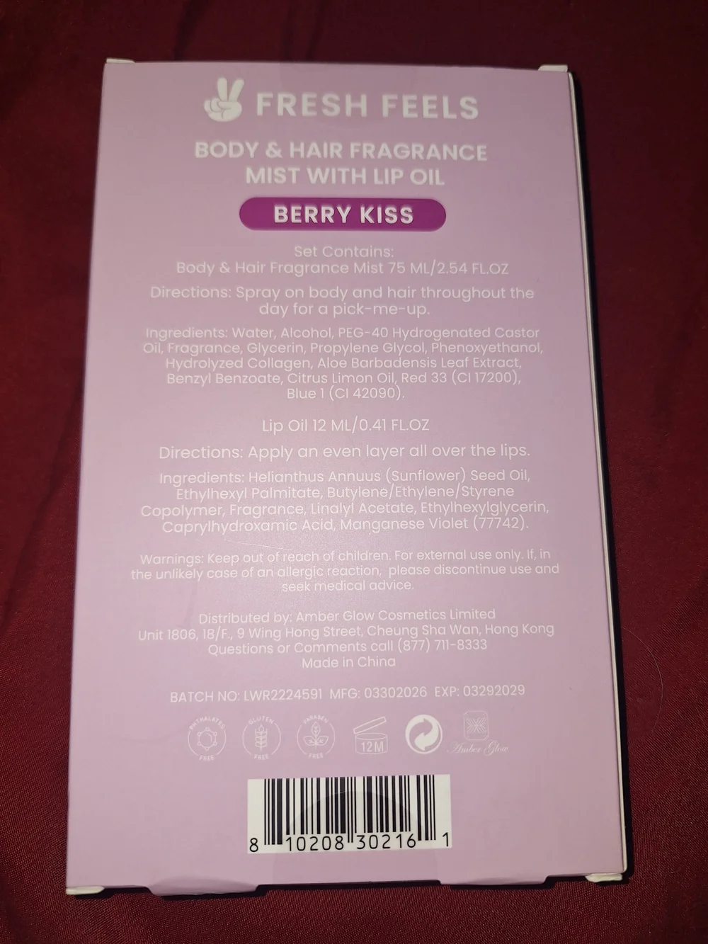 Berry Kiss Body & Hair Fragrance Mist with Lip Oil - Purple